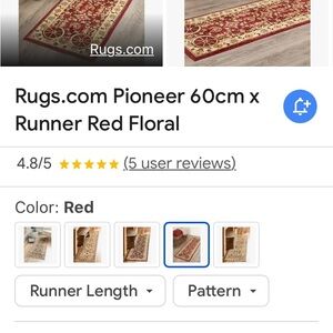 RED RUNNER RUG w/floral flowers